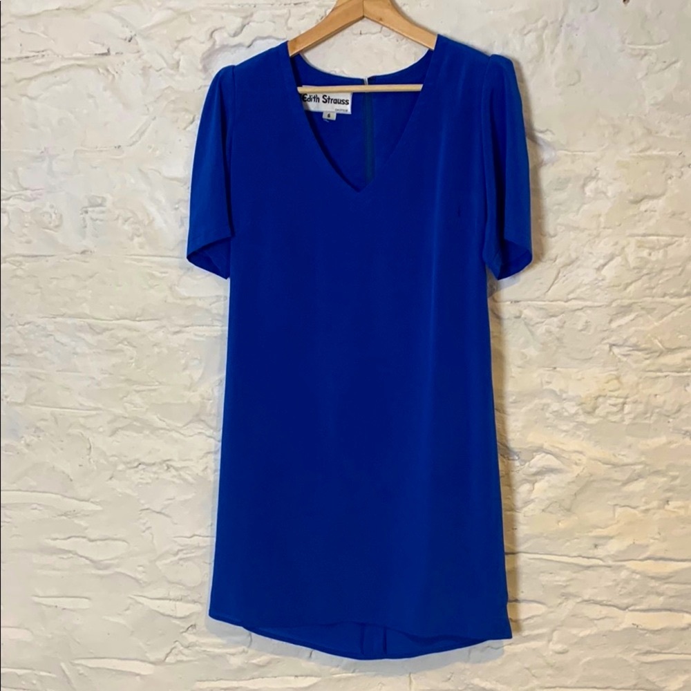 RARE Vintage Cobalt Blue / Kllein Blue Knee Length V-neck Shift Dress